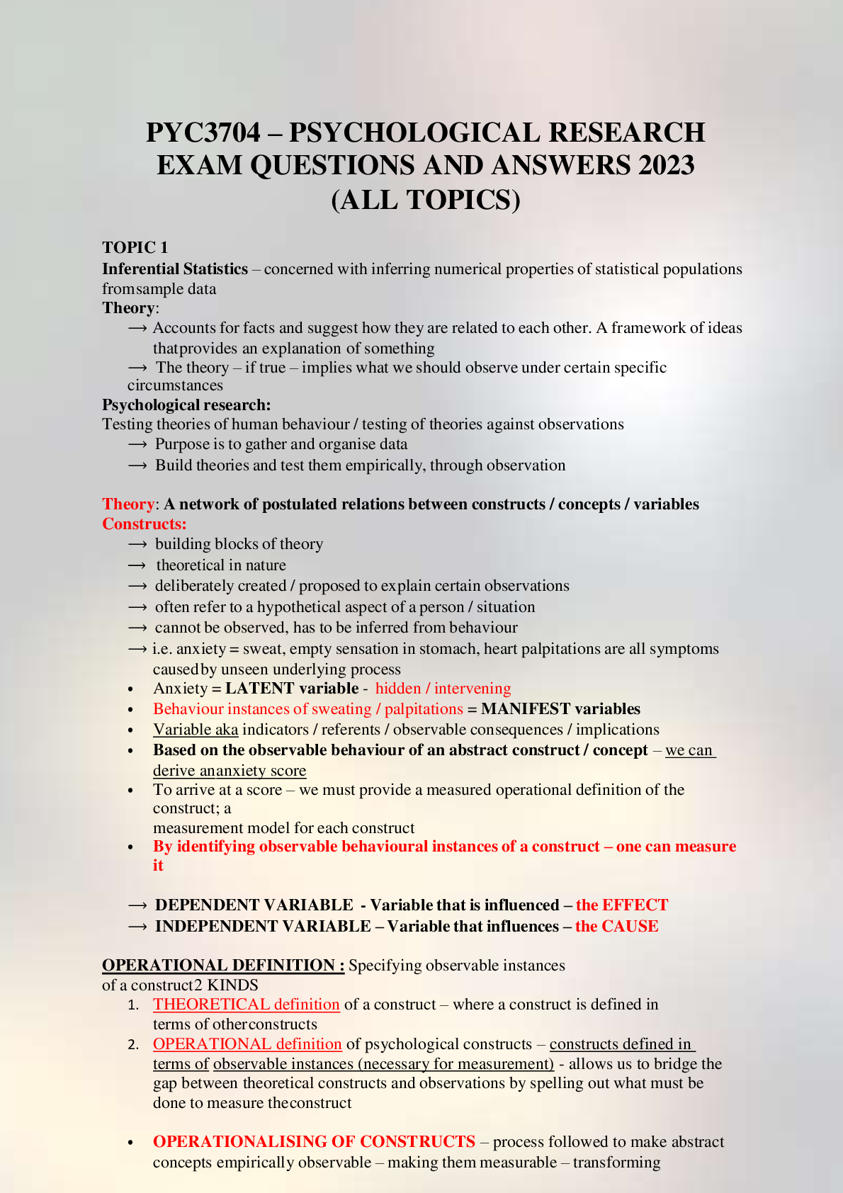Preview of PYC3704 – PSYCHOLOGICAL RESEARCH EXAM QUESTIONS AND ANSWERS 2023 (ALL TOPICS)